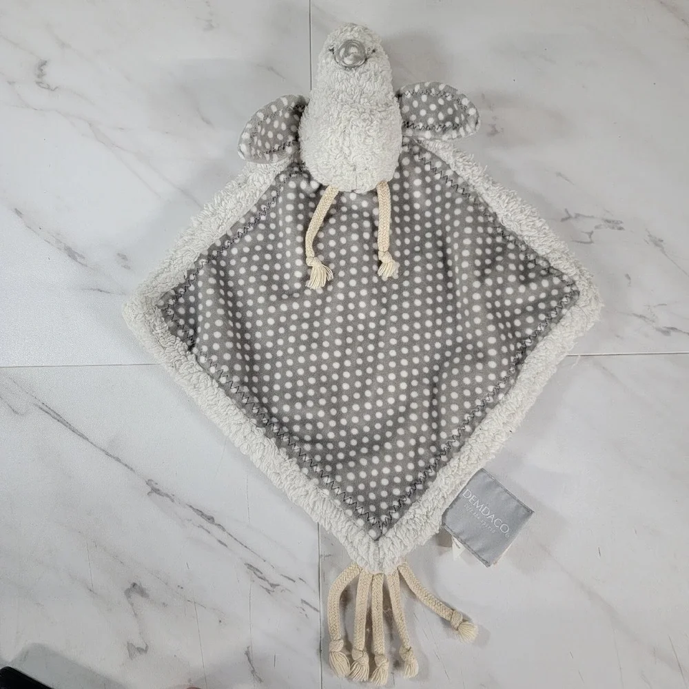 Demdaco Bennett Birdie Plush Bird Lovey Gray Polk Dot Security Blanket HTF